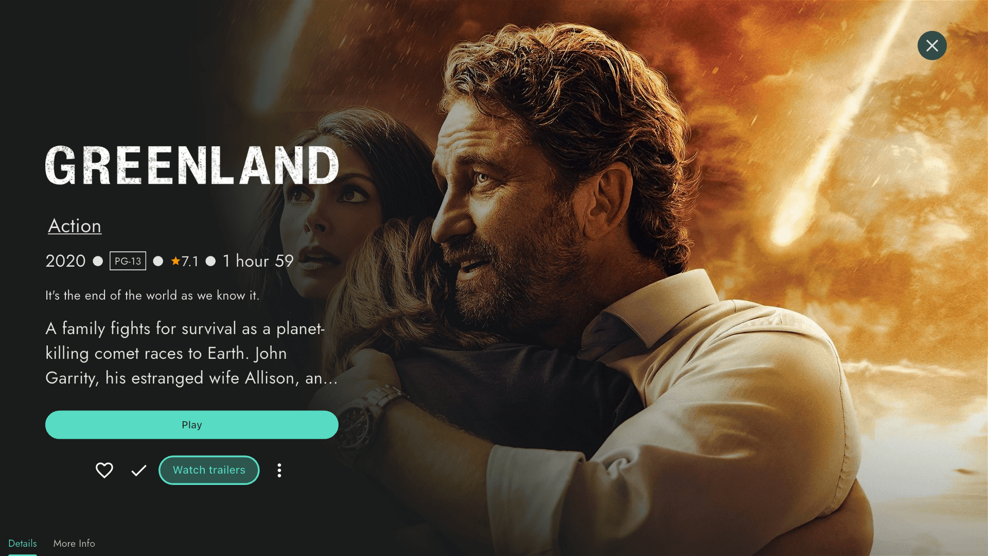 Phyn movie details on TV, with play and trailer controls